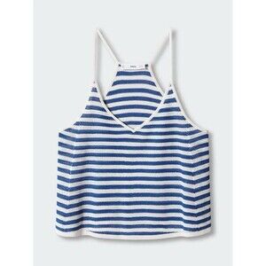 Mango Blue & White Striped Sleeveless Knit Crop Tank Top – Size L